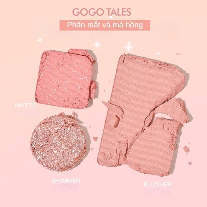 Bảng Phấn Mắt & Má 3 Ô GoGo Tales Nhũ Lì Bling Bling Bám Tốt Nhỏ Gọn Tiện Lợi Small Pocket GT614