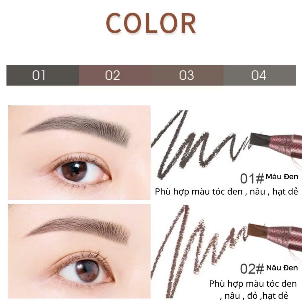 Chì Xé Kẻ Mày Hai Đầu WODWOD Phẩy Sợi Siêu Mảnh 1mm Chống Nước Lâu Trôi Makeup Chuyên Nghiệp