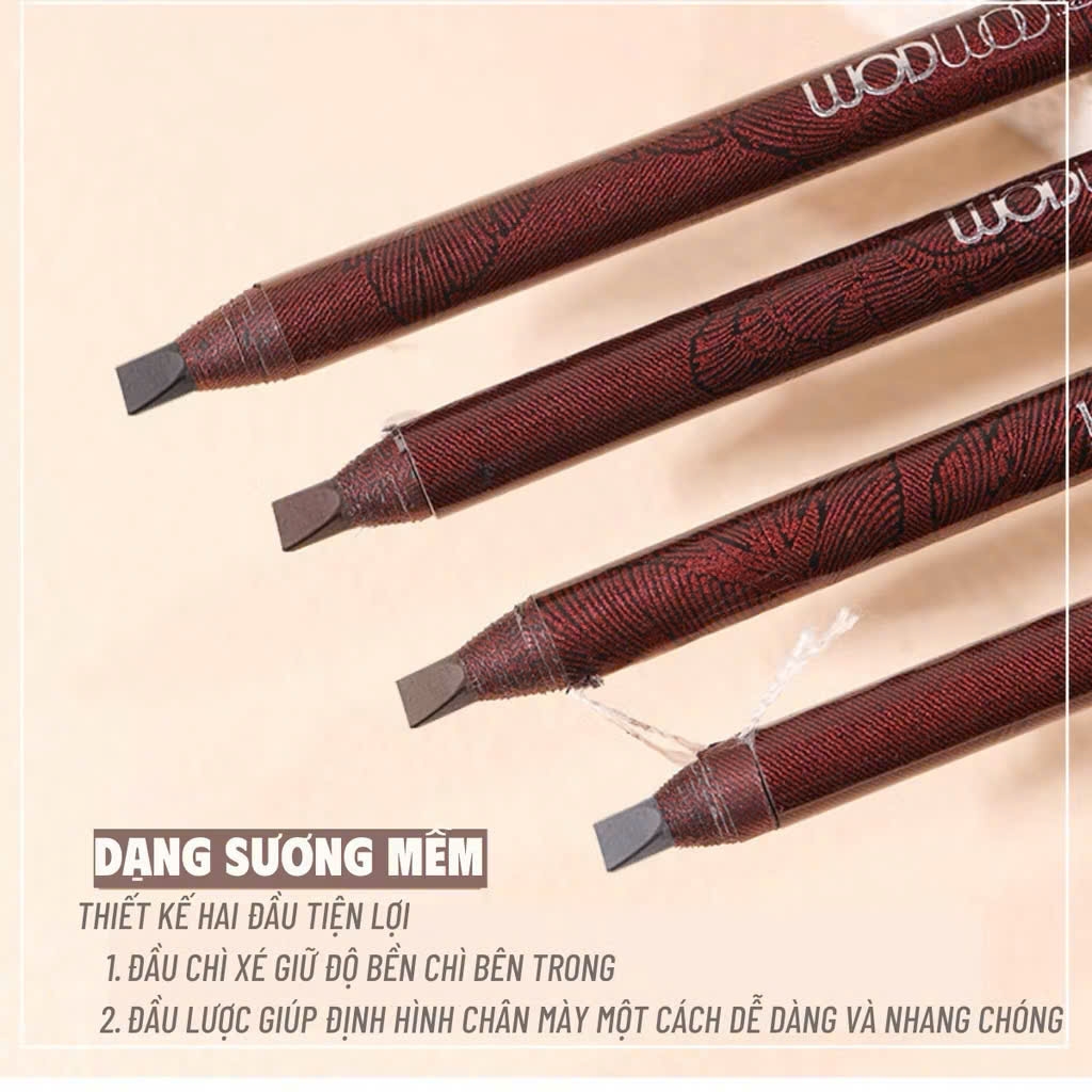 Chì Xé Kẻ Mày Hai Đầu WODWOD Phẩy Sợi Siêu Mảnh 1mm Chống Nước Lâu Trôi Makeup Chuyên Nghiệp
