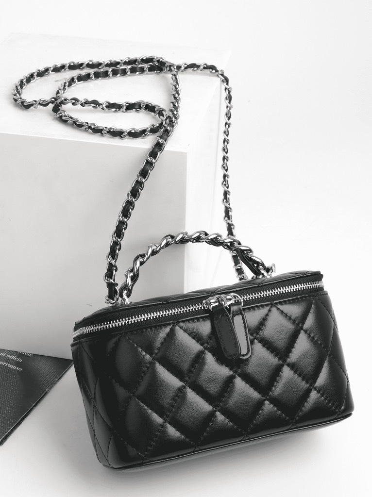Túi Chanel Korea Vanity Handle Black Remake Korea Da Bò Size 17cm