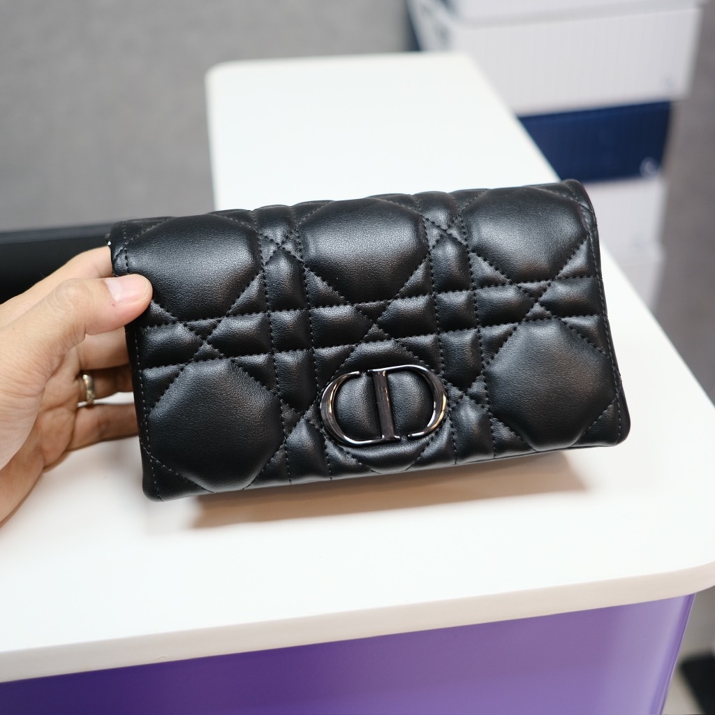 Túi Cầm Tay Dior Small Caro Da Bê Màu Đen Size 20cm