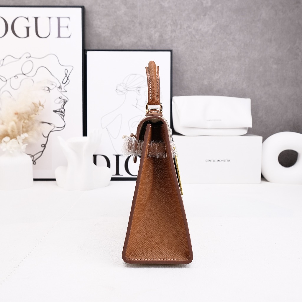 Túi Xách Hermes Remake Korea Kelly Nâu 2 Màu Size 22cm