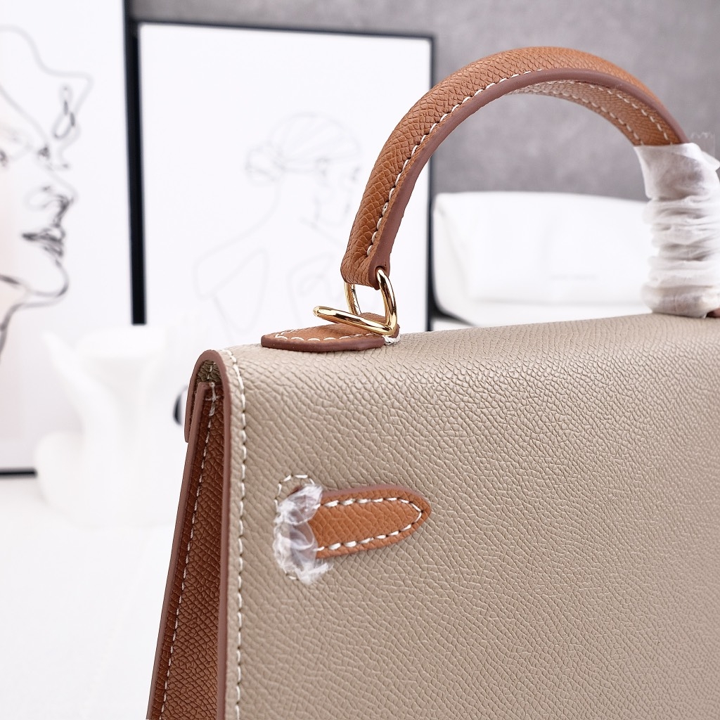 Túi Xách Hermes Remake Korea Kelly Nâu 2 Màu Size 22cm