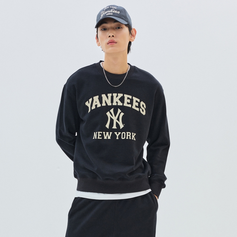 Áo Nỉ Da Cá MLB Logo Trước NY Màu Đen