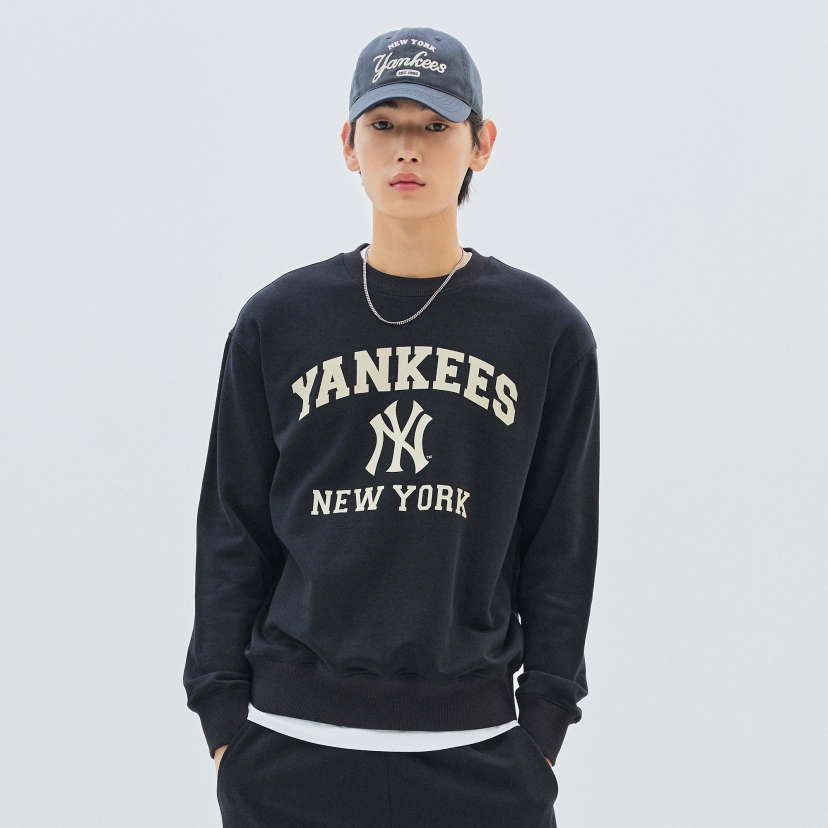 Áo Nỉ Da Cá MLB Logo Trước NY Màu Đen