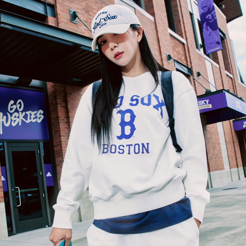 Áo Nỉ Da Cá MLB Logo Trước NY Màu Trắng