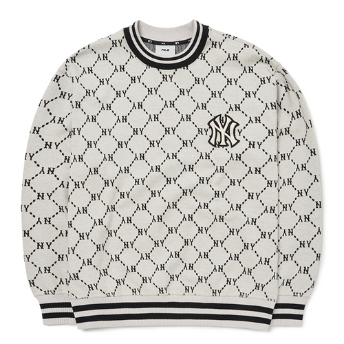 Áo Nỉ Sweater MLB Monogram Logo NY 3AMTM0724-50CRS Màu Trắng