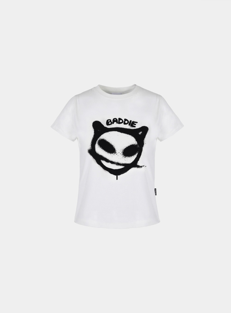 Áo Phông Croptop Mặt Baddie Màu Trắng