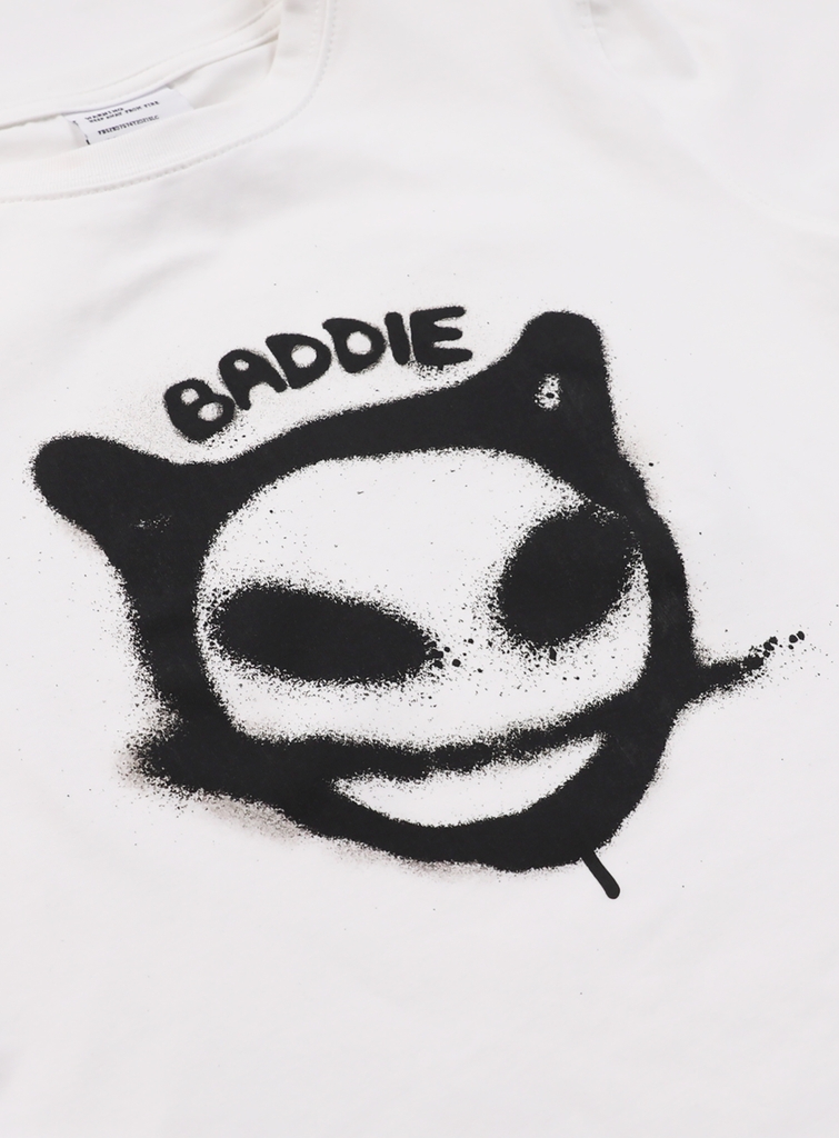 Áo Phông Croptop Mặt Baddie Màu Trắng