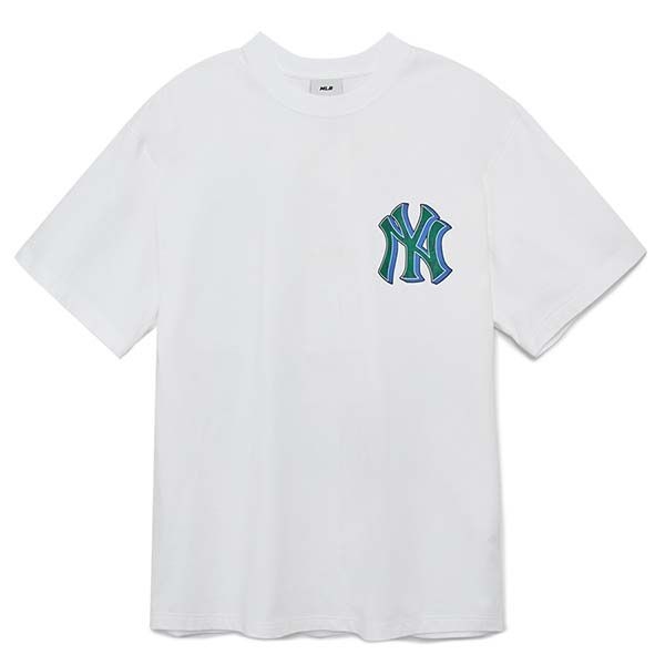 Áo Phông MLB NY Logo Xanh 3ATSM3033-50WHS Màu Trắng