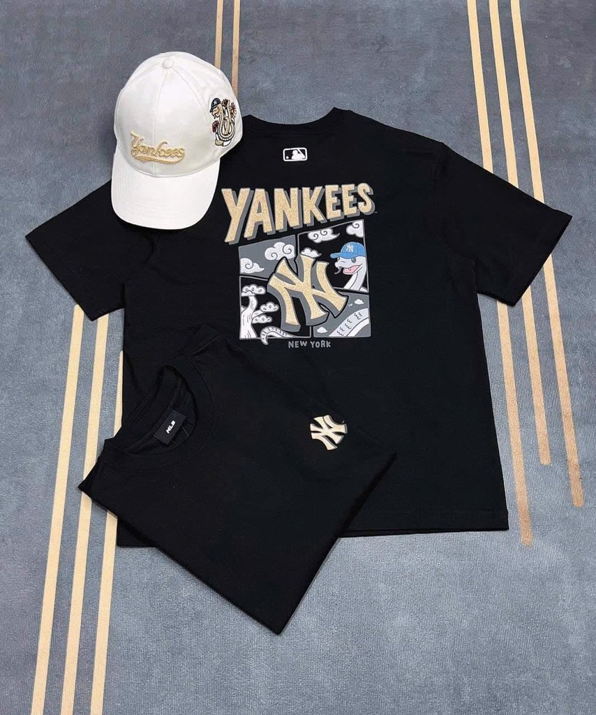 Áo phông MLB unisex cổ tròn tay ngắn New Year Snake Cartoon Graphic