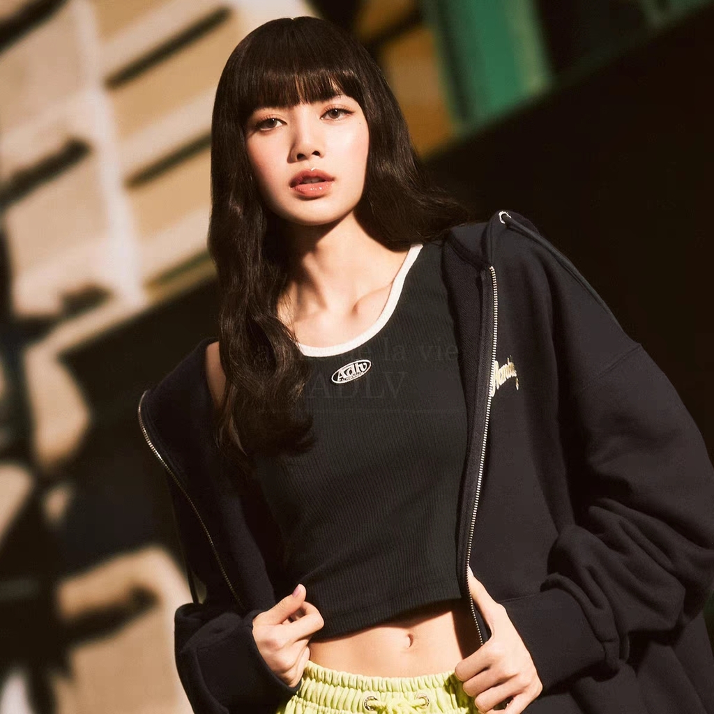 Áo Tank Top Crop ADLV Viền Trắng Màu Xanh Navy