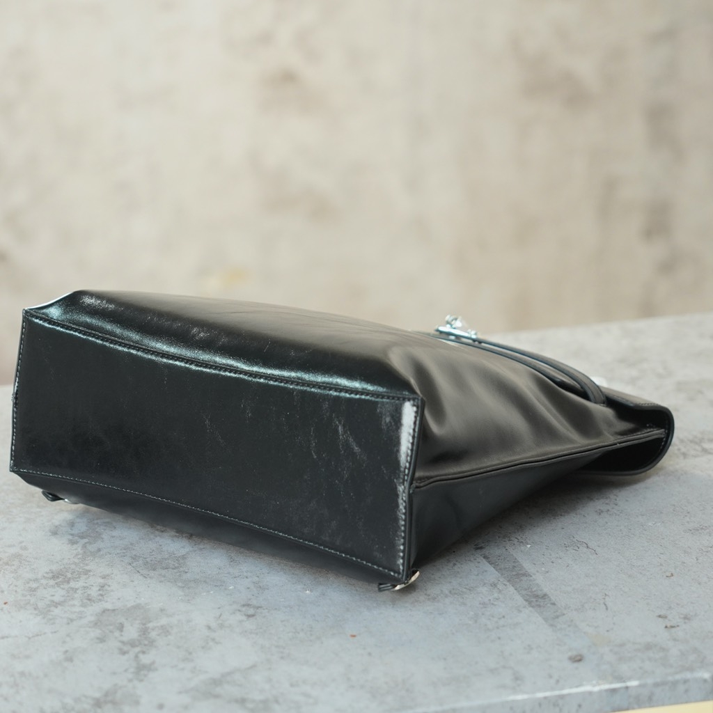 Balo HM Retro Da Bò Trơn 30cm Màu Đen