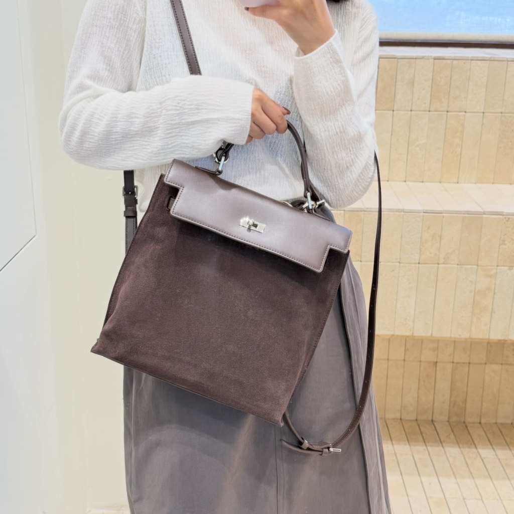 Balo Retro Hàn Quốc Da Lộn Size 26cm Màu Nâu Cafe