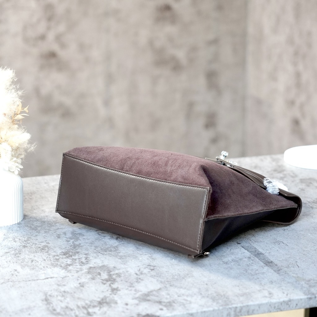 Balo Retro Hàn Quốc Da Lộn Size 26cm Màu Nâu Cafe