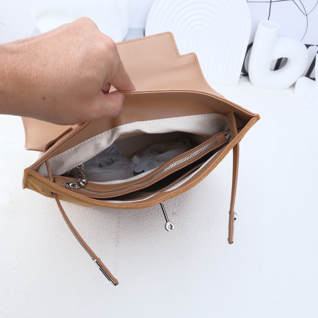 Balo Retro Made In Korea Da Bò 26cm Màu Be