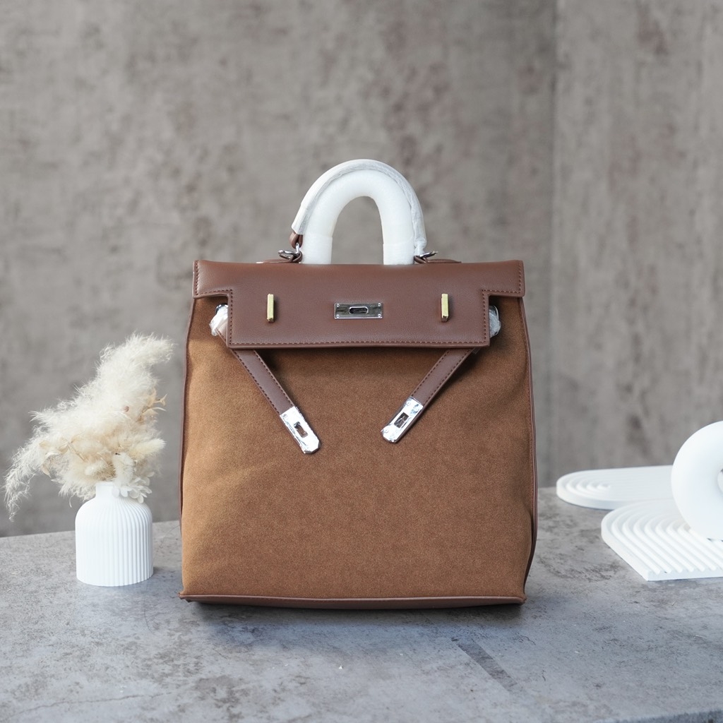 Balo Retro Made Korea Màu Nâu Size 30 cm