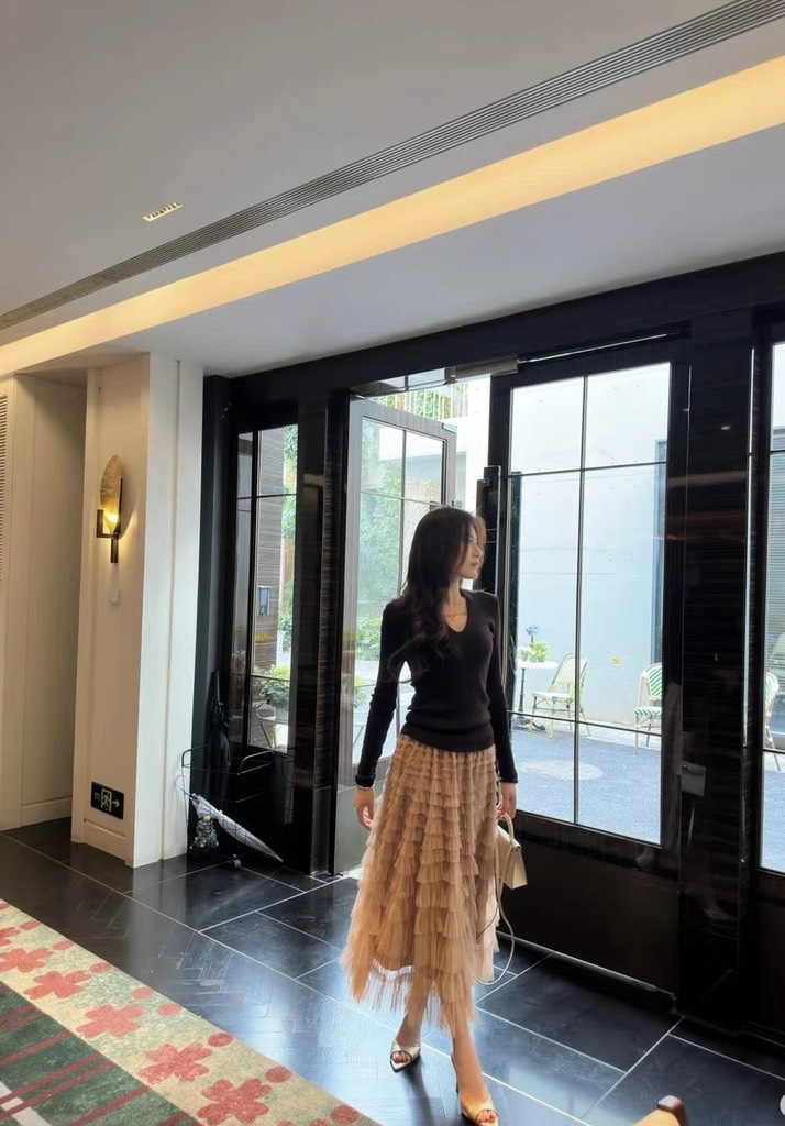Chân váy voan lưới xếp tầng nhiều màu Korea