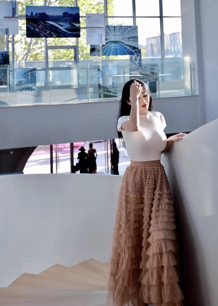 Chân váy voan lưới xếp tầng nhiều màu Korea