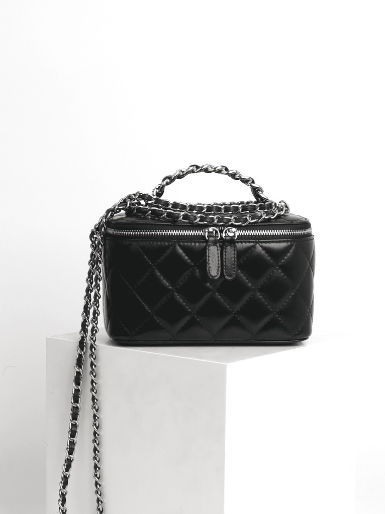 Túi Chanel Korea Vanity Handle Black Remake Korea Da Bò Size 17cm