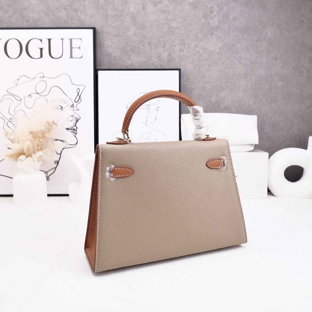 Túi Xách Hermes Remake Korea Kelly Nâu 2 Màu Size 22cm