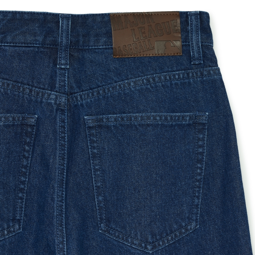 Quần Bò Denim Ống Rộng MLB Logo Thêu Màu Xanh