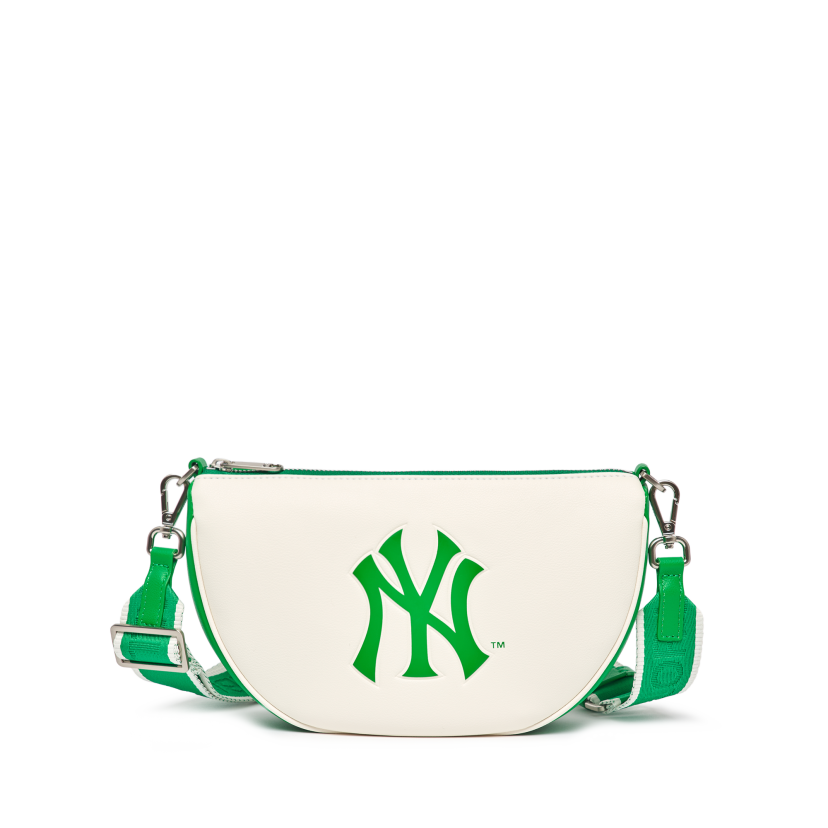 Túi Đeo Vai MLB Basic Round Cross Logo Chữ NY Màu Trắng Xanh