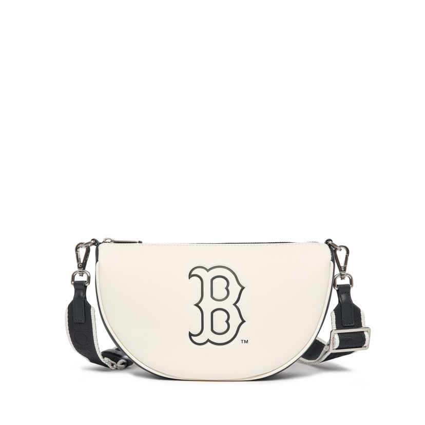 Túi Đeo Vai MLB Basic Round Cross Logo Chữ B Màu Trắng Đen