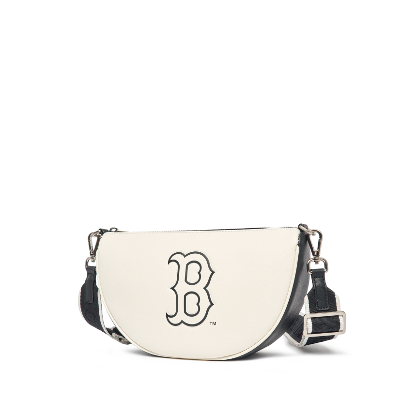 Túi Đeo Vai MLB Basic Round Cross Logo Chữ B Màu Trắng Đen