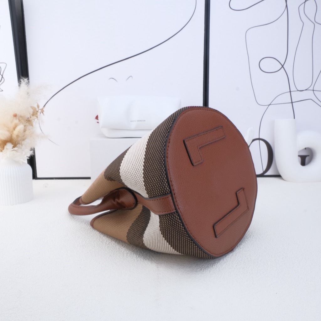 Túi Bucket Thiết Kế Korea Vải Canvas Màu Nâu
