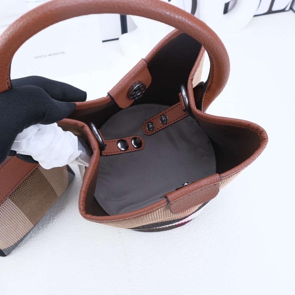 Túi Bucket Thiết Kế Korea Vải Canvas Màu Nâu