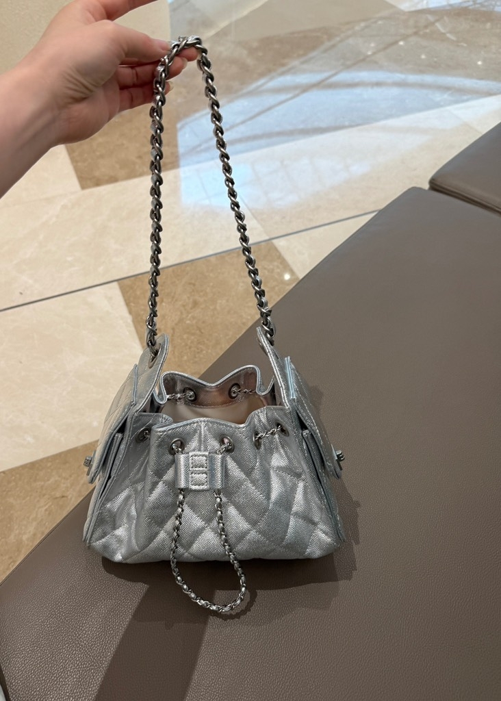 Túi Chanel Bản Hàn Da Caviar Màu Bạc