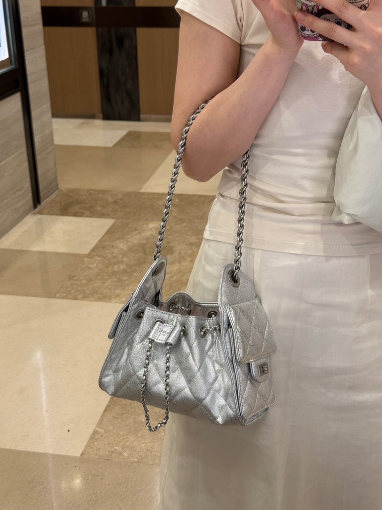 Túi Chanel Bản Hàn Da Caviar Màu Bạc