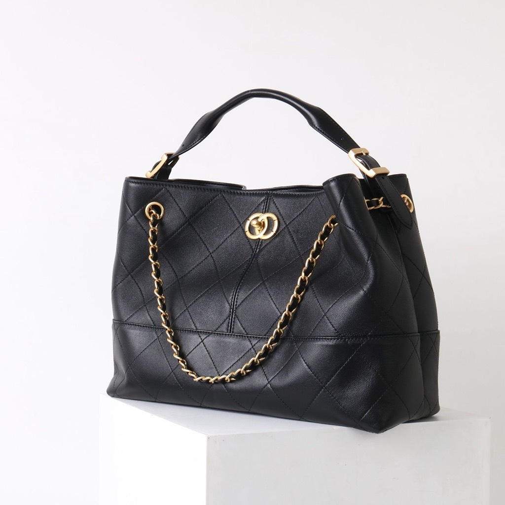 Túi Chanel Shopping Bag Remake Hàn Khoá Tròn Da Bê 35cm Màu Đen