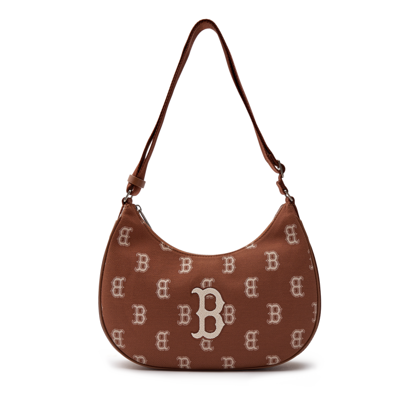 Túi Đeo Vai MLB Hobo Logo Chữ B Size 30cm Màu Nâu
