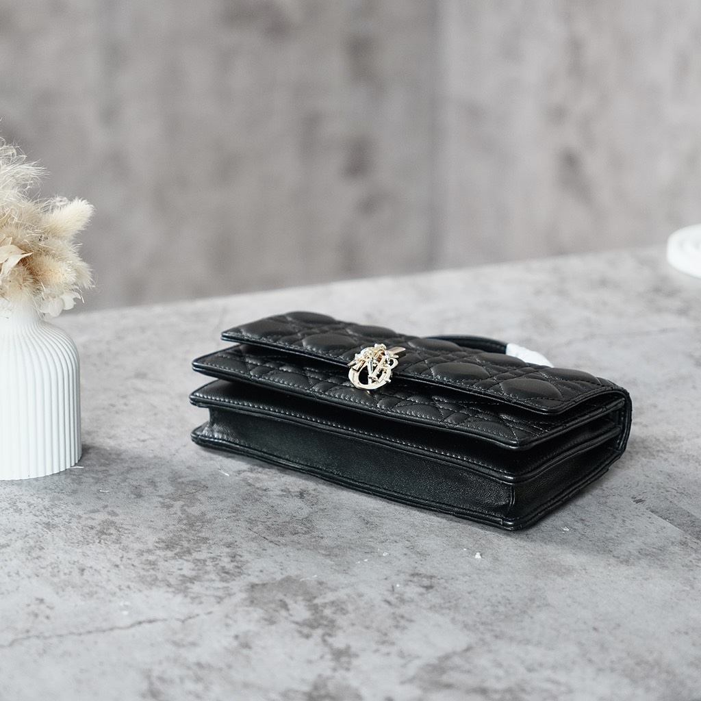 Túi Dior Pochette Lady Bản Hàn Da Cừu 21cm Màu Đen