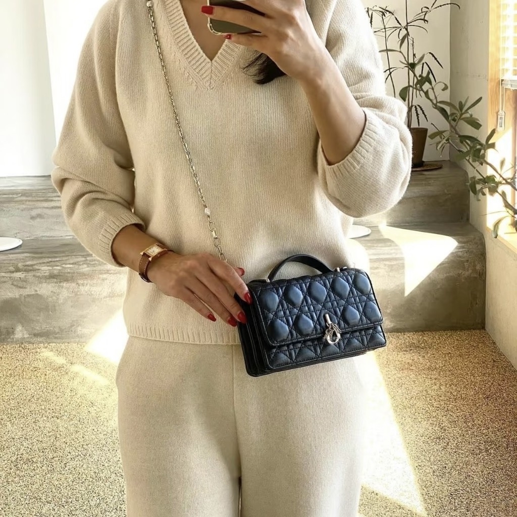 Túi Dior Pochette Lady Bản Hàn Da Cừu 21cm Màu Đen