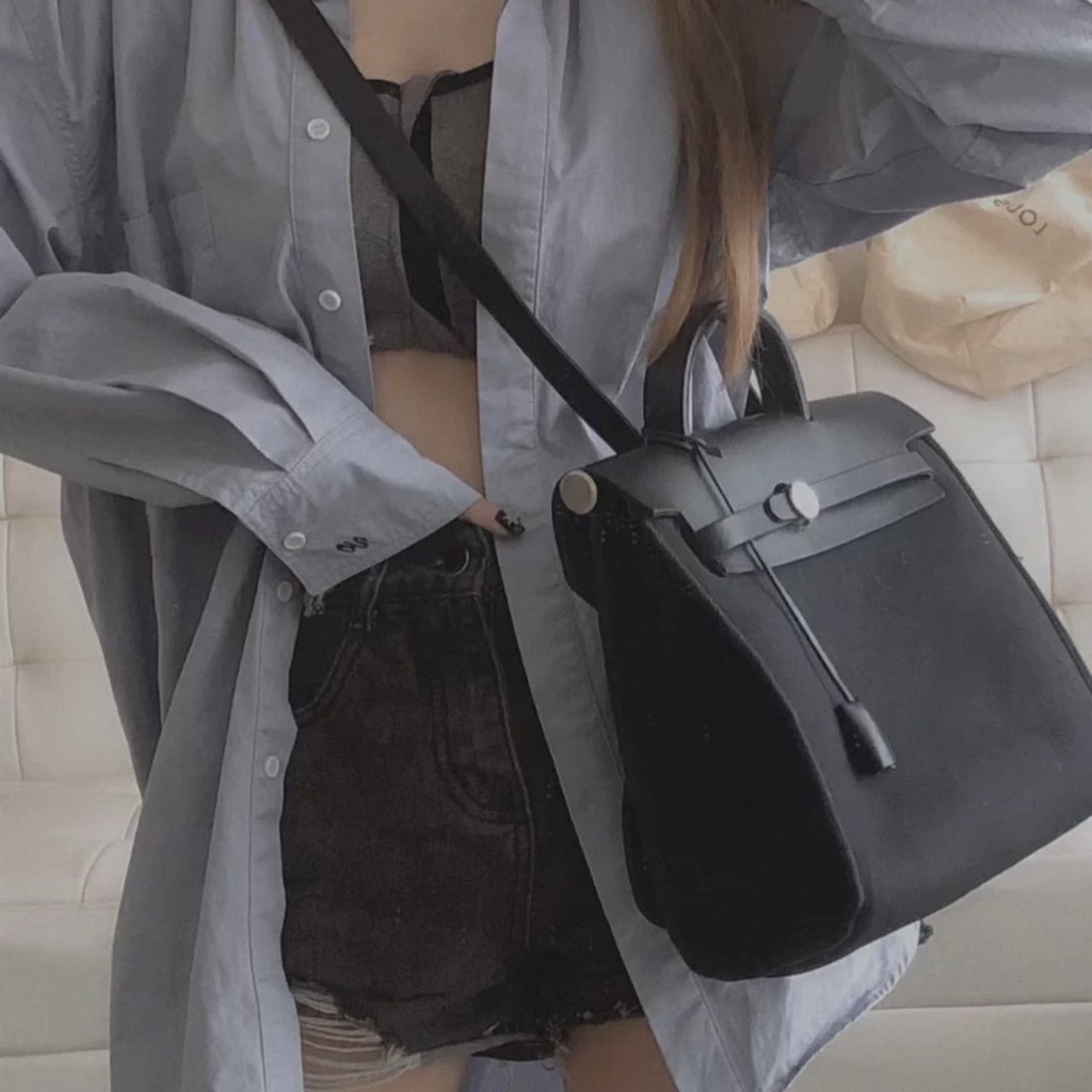 Túi Hermes Herbag Bản Remake Hàn Size 31cm Màu Đen