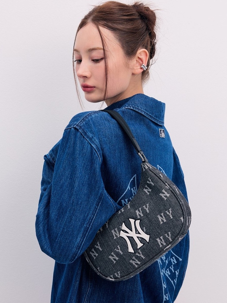Túi kẹp nách Hobo Denim MLB Monogram New York Yankees Da Bò