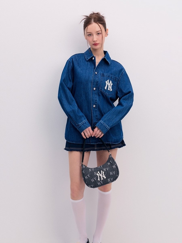 Túi kẹp nách Hobo Denim MLB Monogram New York Yankees Da Bò