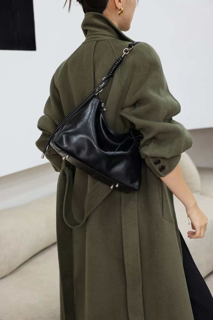 Túi Hobo Shouder Korea Da Bò 30cm Màu Đen