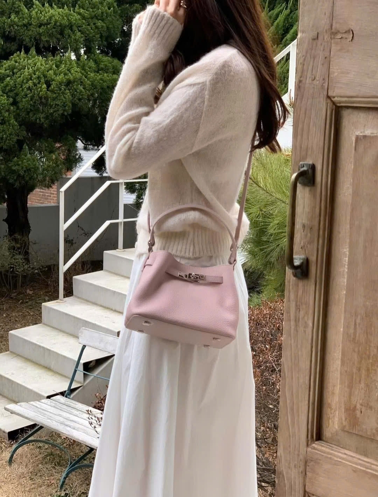 Túi Mini Kelly Bucket Bản Hàn Da Bò