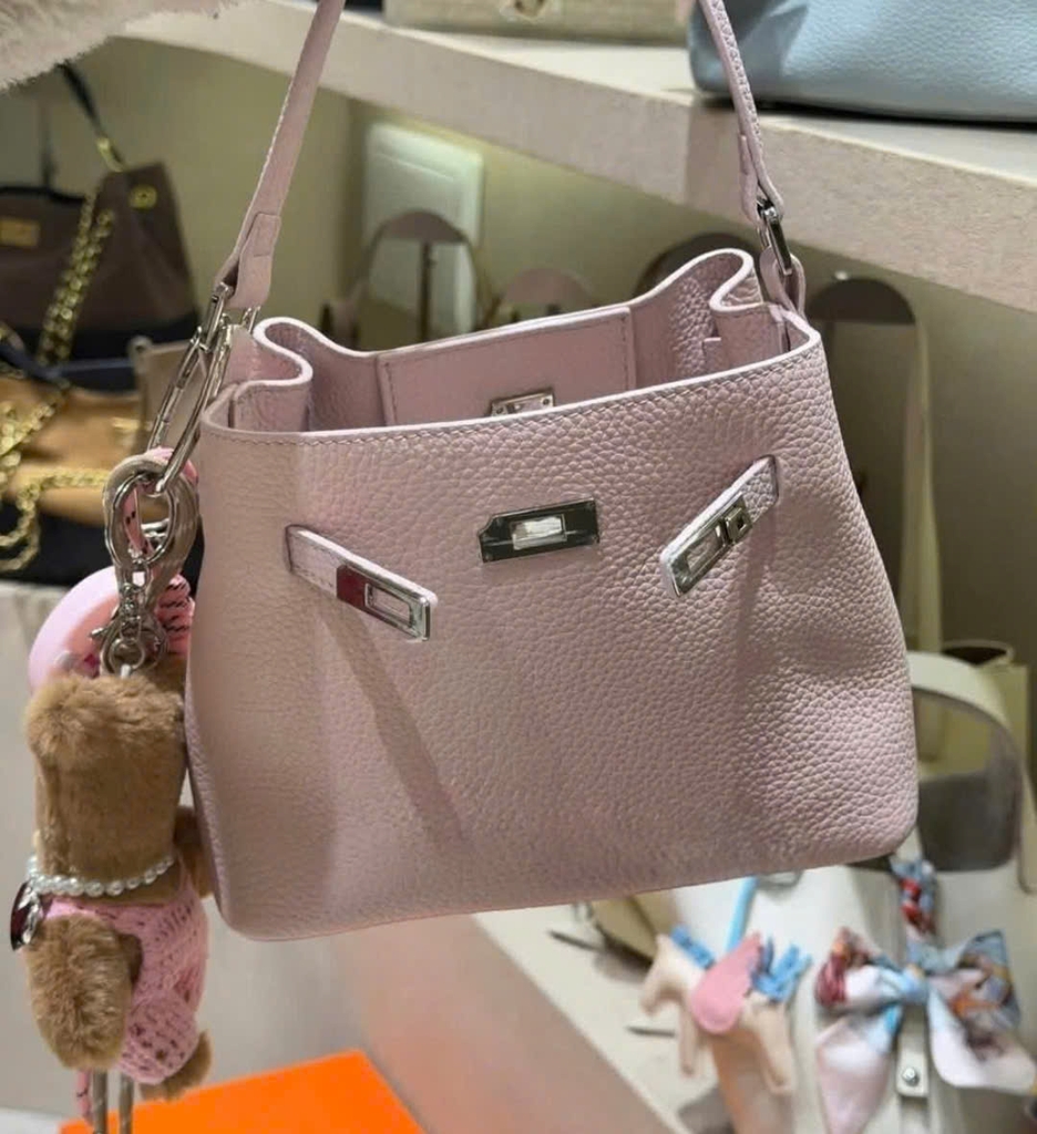 Túi Mini Kelly Bucket Bản Hàn Da Bò