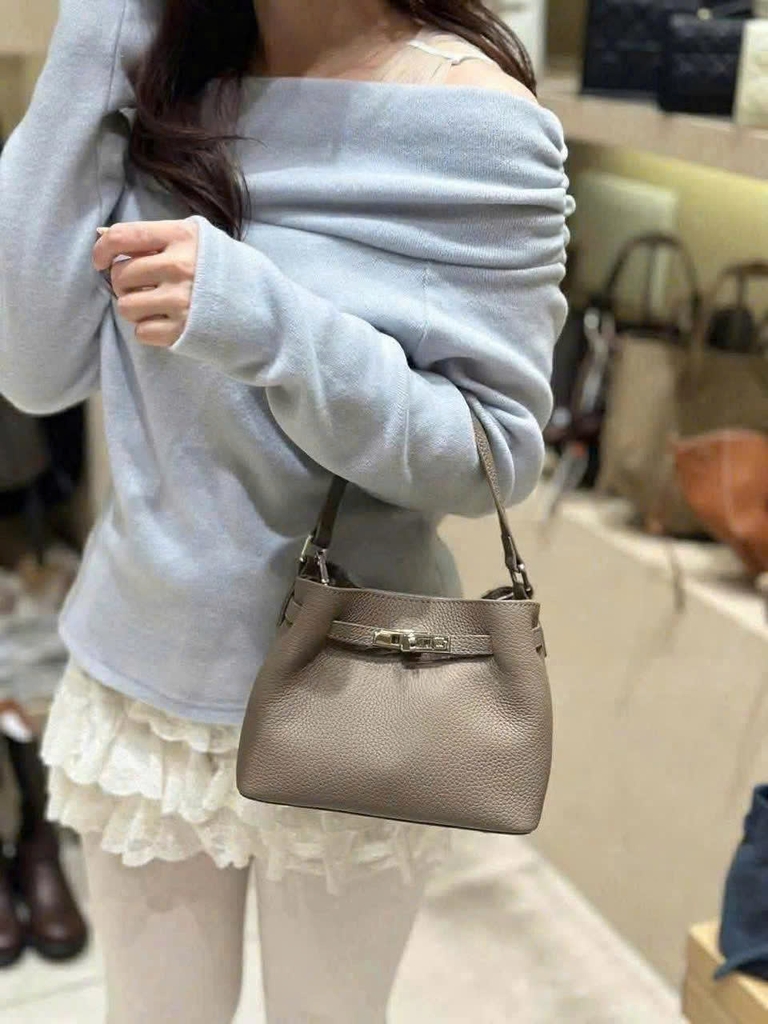 Túi Mini Kelly Bucket Bản Hàn Da Bò