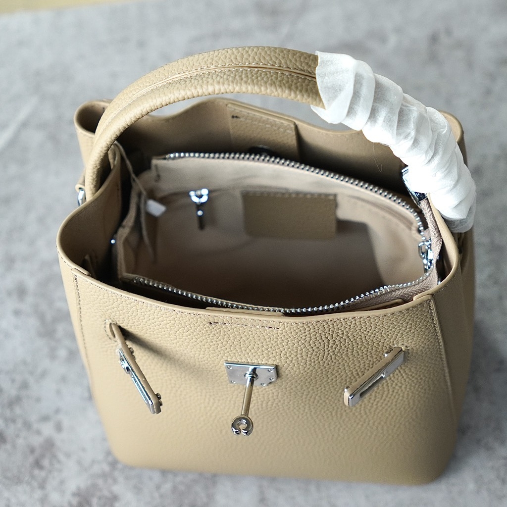 Túi Thiết Kế Hàn Mini Bucket Bag Da Bò Size 18cm Màu Be