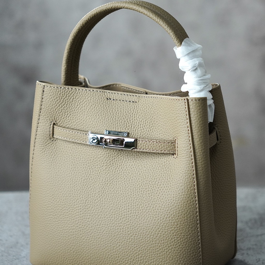 Túi Thiết Kế Hàn Mini Bucket Bag Da Bò Size 18cm Màu Be