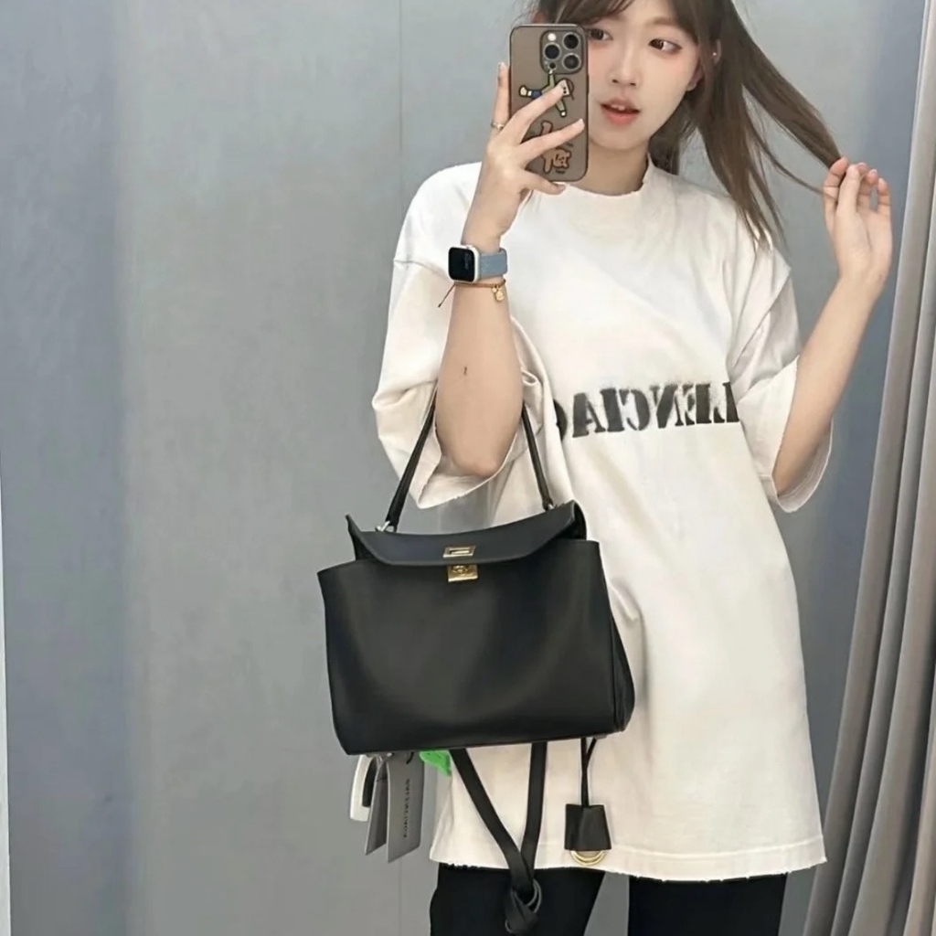 Túi Xách Balenciaga Rodeo Handbag Remake Korea Màu Đen Khoá Vàng
