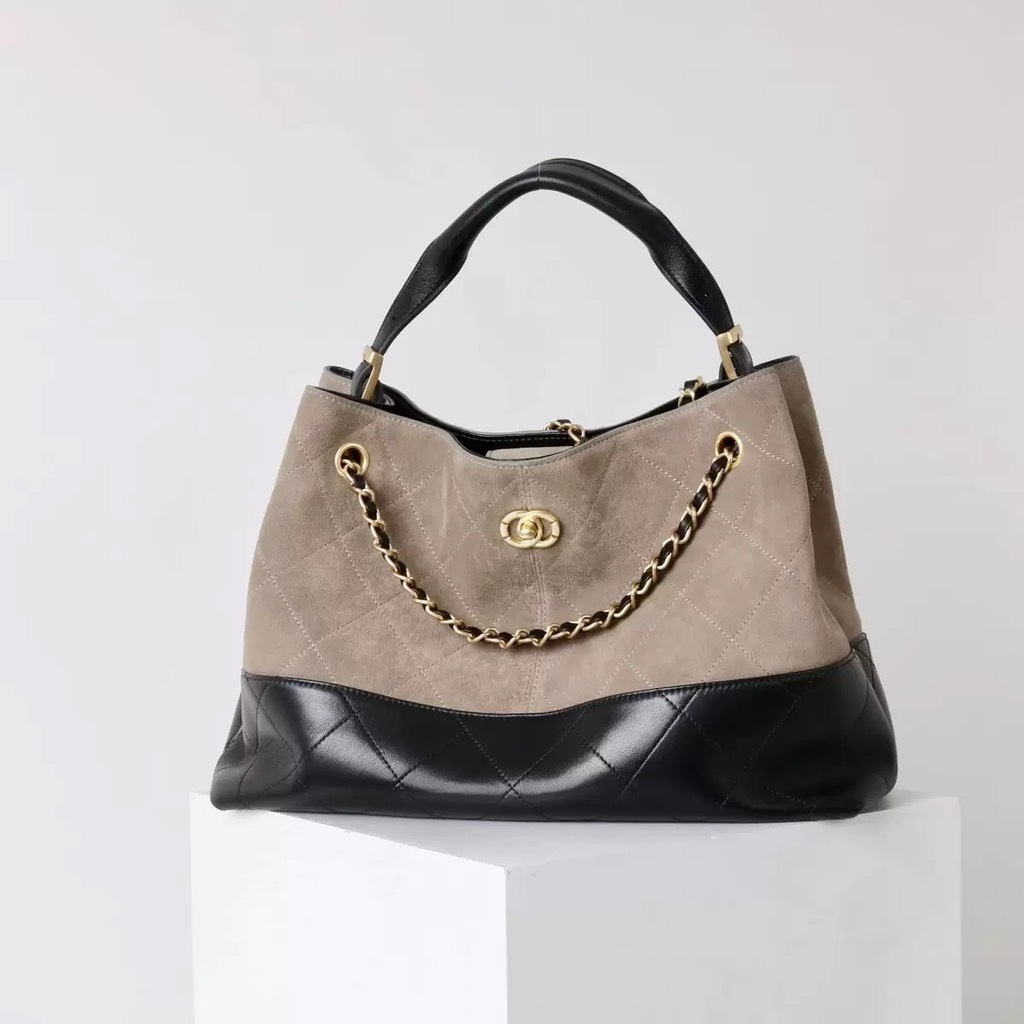 Túi Xách Chanel Shopping Bag Bản Hàn Size 35cm Màu Ghi - Đen