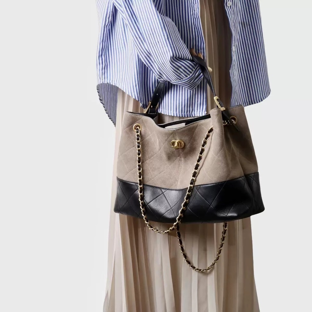 Túi Xách Chanel Shopping Bag Bản Hàn Size 35cm Màu Ghi - Đen