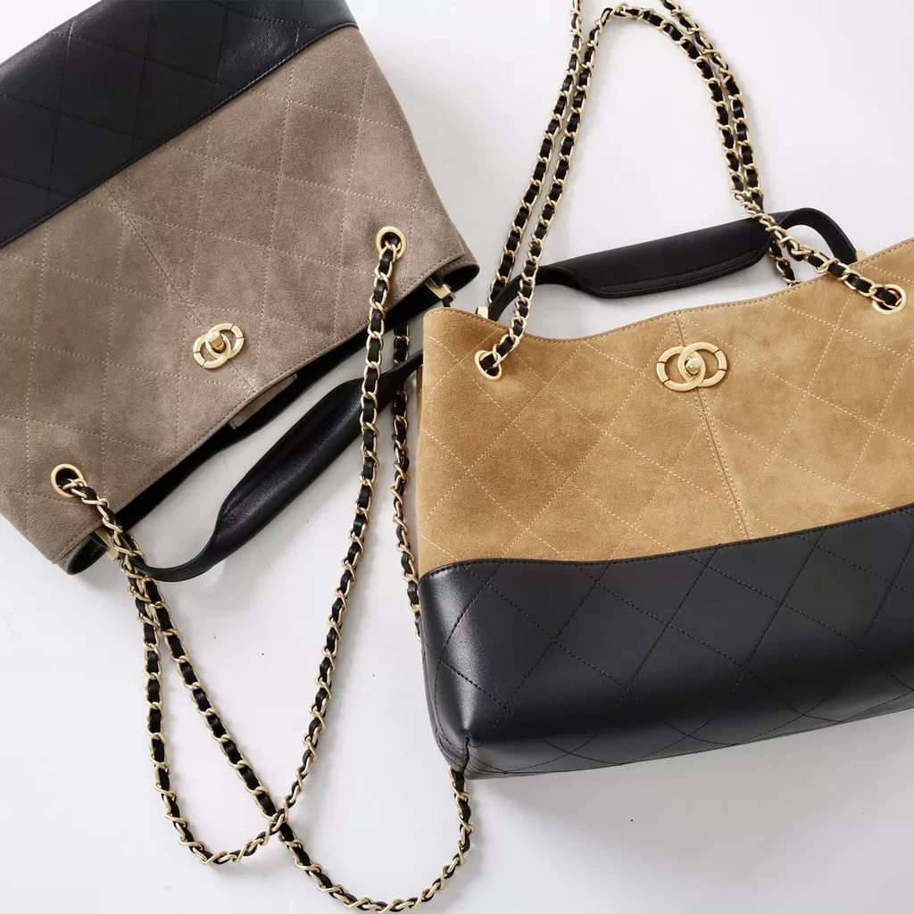 Túi Xách Chanel Shopping Bag Bản Hàn Size 35cm Màu Ghi - Đen